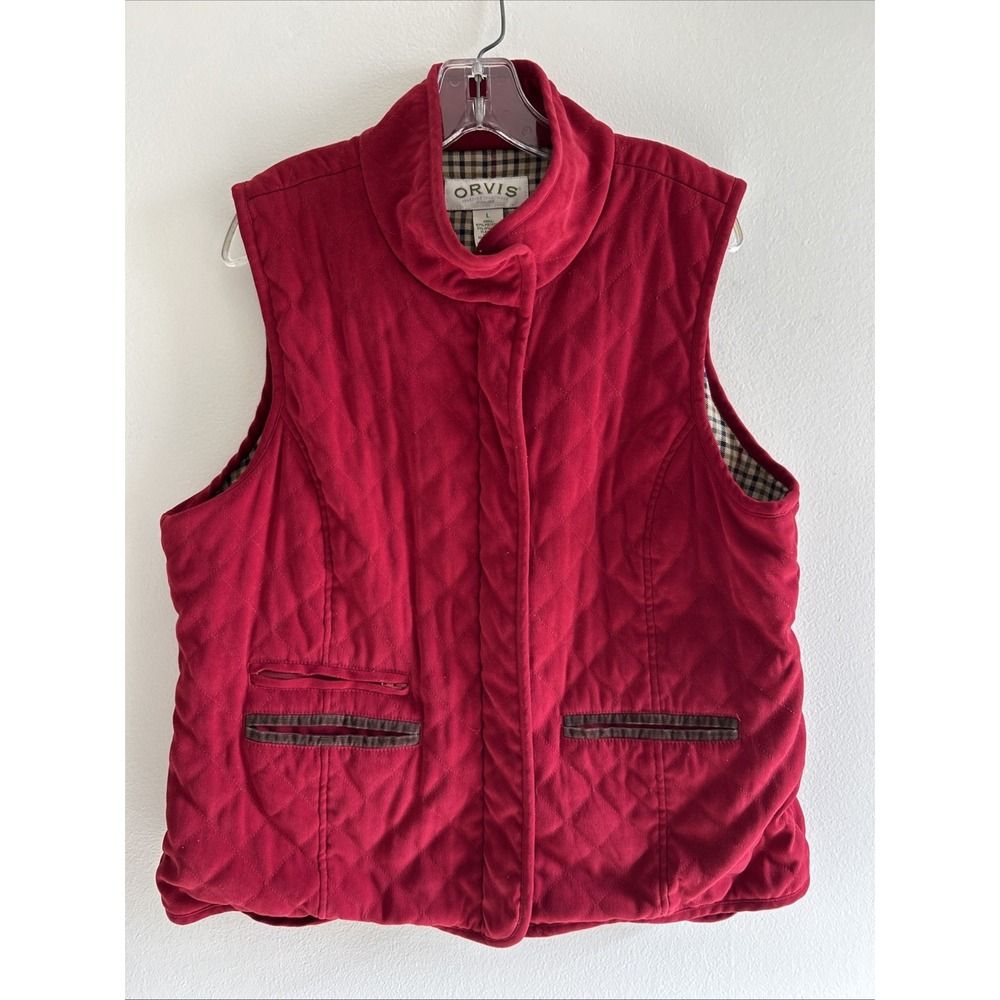 Orvis Vest Womens Large Red Quilted Zip Up Fall Outdoor Casual Classic Layer